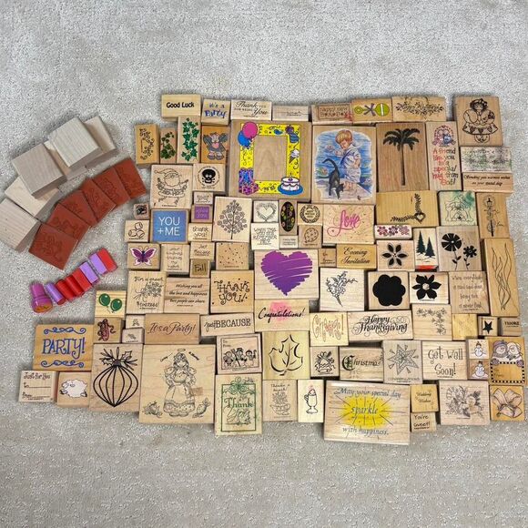 Vintage Rubber Stamp Collection 8lbs Lot 80s 90s 00s Holiday Flowers Animal Etc - Picture 1 of 5